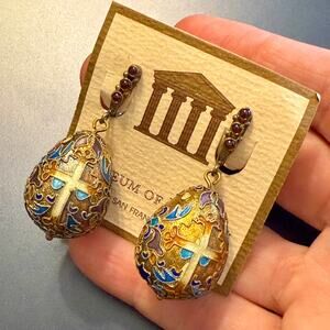 Vintage Museum of Jewelry SF Enamel Faberge Egg Earrings